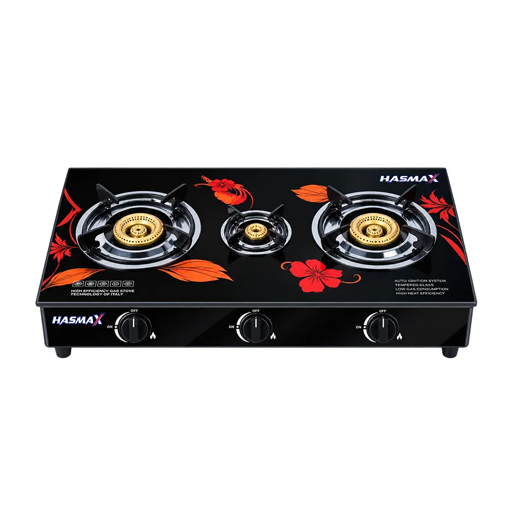 Cuisinière à gaz 3 feux Hasmax plateau verre trempé
